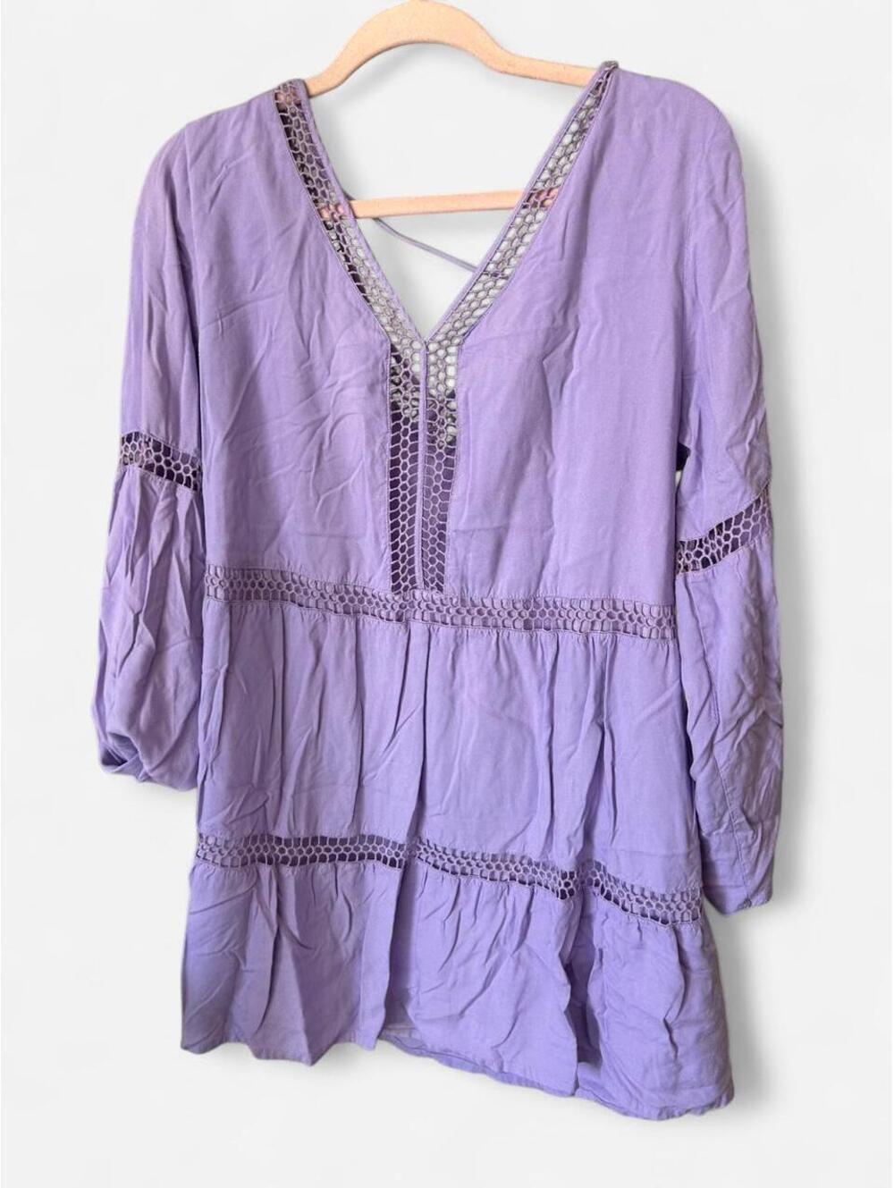 Ocean Pacific Lavender Crochet Trim Tunic Dress Size G